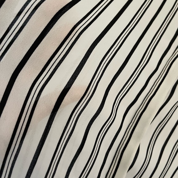 This blouse is white with black vertical stripes.  It’s a little bit sheer. - Picture 4 of 5